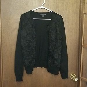 Med. Black Cardigan with Black Rose Front